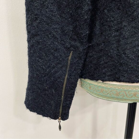 EILEEN FISHER S Black Cats Mohair Moto Sweater Jacket Asymmetrical Zip: Flaw - Picture 10 of 16